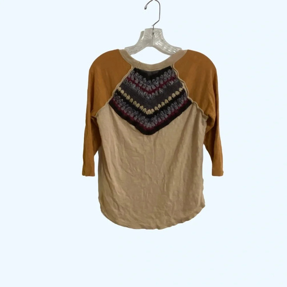 We The Free Tan Crochet Top 3/4 Sleeve Comfy Knit XS - Picture 7 of 7
